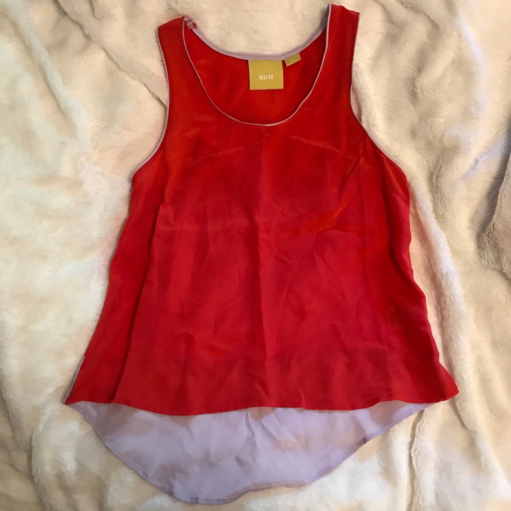 Maeve Silk Tank in Red with Lavender Accents